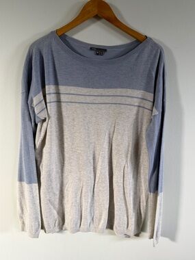 Vince Light Blue and Cream Striped Crewneck Sweater medium